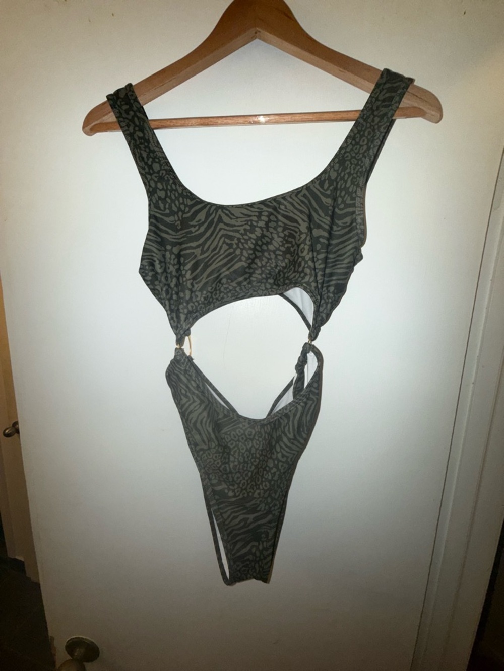 Missguided Olive Green Animal Print Cutout Swimsuit